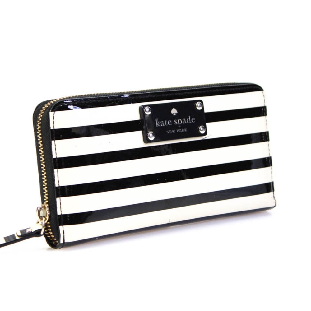 Kate Spade Striped Patent Wallet - Cream and Black